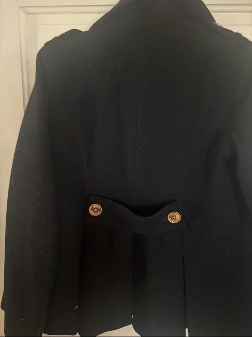 Michael Kors Black Double-Breasted Pea Coat with Gold Buttons - Picture 7 of 7